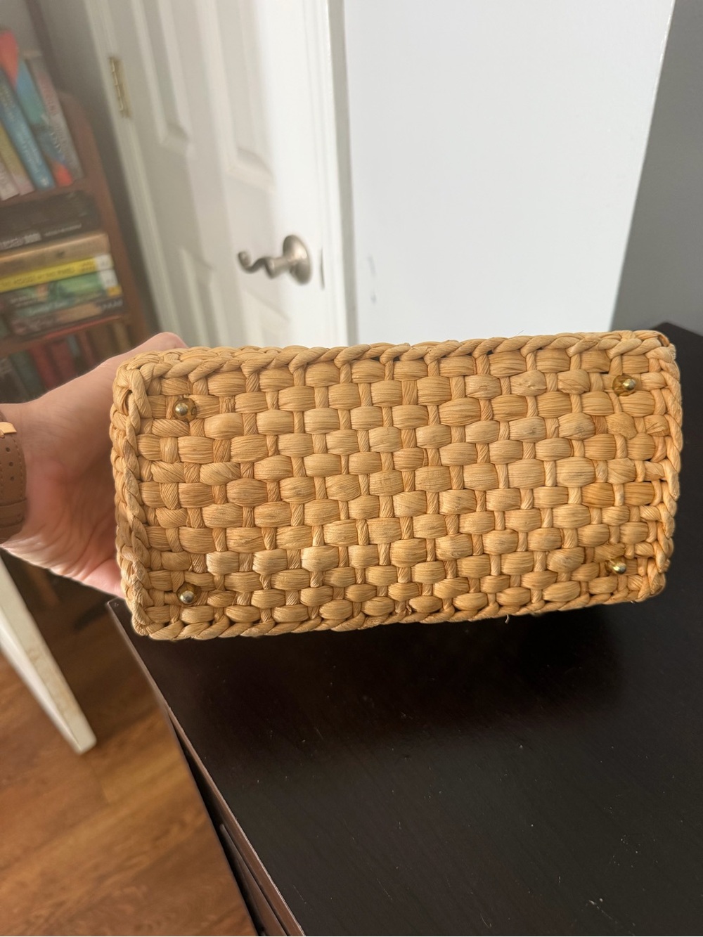 VINTAGE 60s/70s ettiene aigner woven Straw bag with Brown Leather Trim - Picture 5 of 8